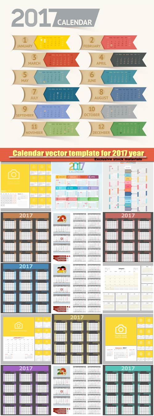 Calendar vector template for 2017 year
