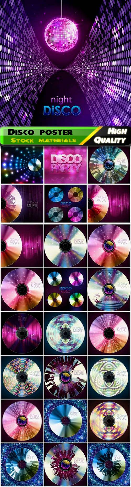 Night party and disco poster and flyer with creative CD disc 25 Eps