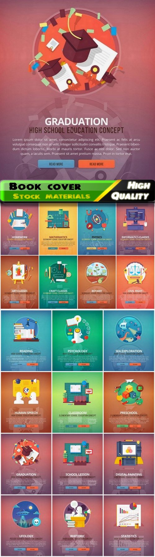 Educational book cover flat design with interesting themes 2 20 Eps